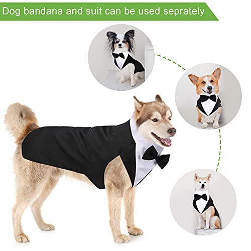 Esmoquin de Perro Set de Traje y Bandana de Perro Esmoquin Formal de Perros Traje de Fiesta Boda de Mascotas Camisa de Pajarita de Boda para Disfraces Cumpleaños Halloween (M)