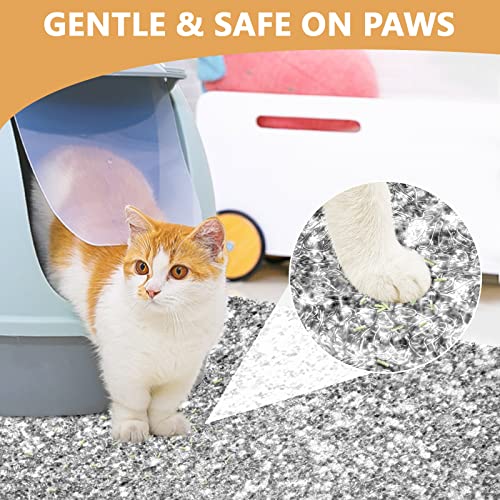 Estera de trampa de arena para gatos con fondo brillante y brillante, color blanco plateado, con respaldo para no dormir, accesorios para alfombra de recogida de arena para mascotas, 45 x 74 cm