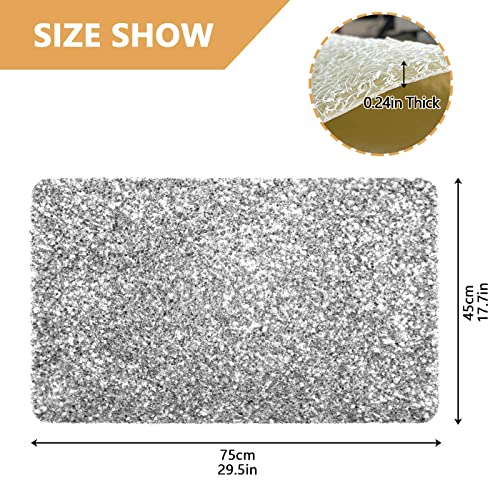 Estera de trampa de arena para gatos con fondo brillante y brillante, color blanco plateado, con respaldo para no dormir, accesorios para alfombra de recogida de arena para mascotas, 45 x 74 cm