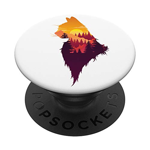 estilizada puesta de sol vida silvestre gato silueta gato PopSockets Agarre y Soporte para Teléfonos y Tabletas