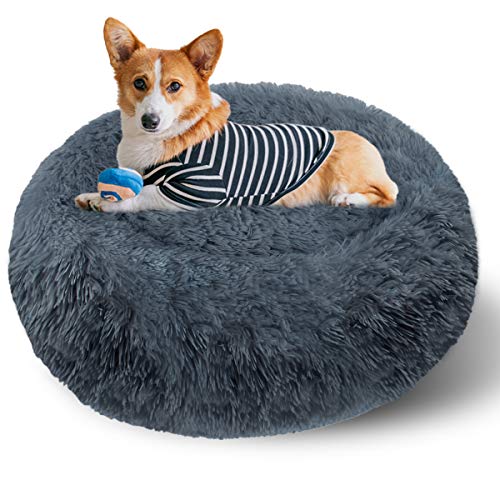 ETACCU Cama Redonda de Felpa para Gatos, casa para Perros, Cama para Mascotas, Cama para Mascotas pequeña con Forma de rosquilla Suave y cómoda 50 /60 / 70CM (60cm, Gris Oscuro)