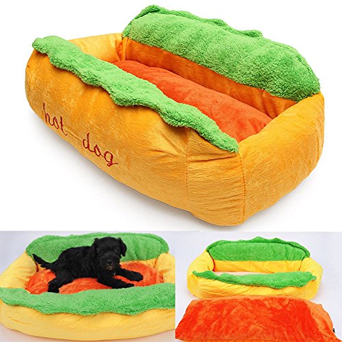 Etbotu Algodón Hot Dog Forma Cama Mascota Perro Gato Perro Nido Cachorro Casa Cálido Cojín Lavable Pad