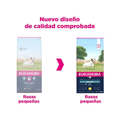 Eukanuba Alimento seco para perros adultos activos de raza pequeña, rico en pollo fresco 15 kg
