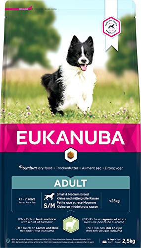 Eukanuba Alimento seco para perros adultos de razas pequeñas y medianas, rico en cordero y arroz, 2,5 kg