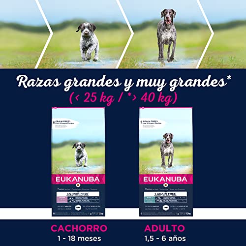 Eukanuba Grain Free* Alimento para perros adultos de razas grandes, receta baja en alérgenos, 12 kg