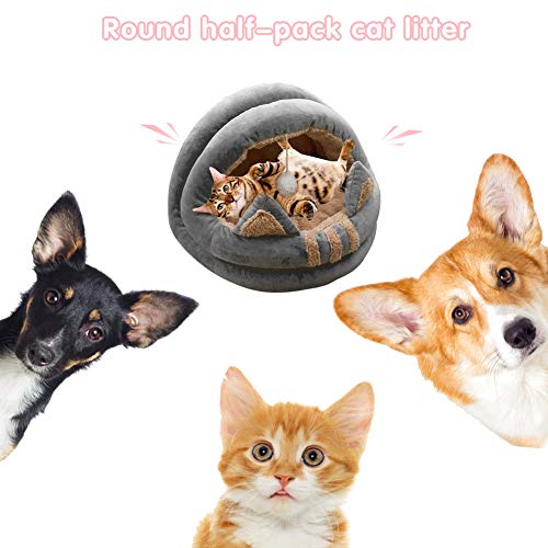 Everpertuk Camas para Gatos, Cueva del Gato con Bola de Pelo Divertida, Suave Redondo Mascotas Cojín Cama de Felpa Nido de Gato Cálido y Suave por Cuatro Temporadas (L)