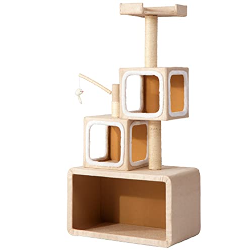Eysee Gran vivienda para gatos todo en uno, rascador con cuerda de sisal, columna de escalada con cuerda de sisal y dos cámaras de peluche.