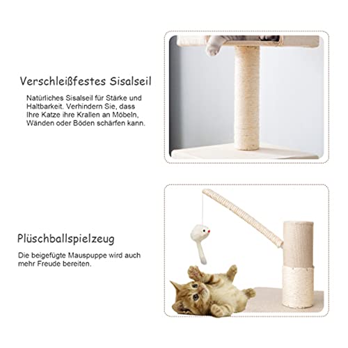 Eysee Gran vivienda para gatos todo en uno, rascador con cuerda de sisal, columna de escalada con cuerda de sisal y dos cámaras de peluche.