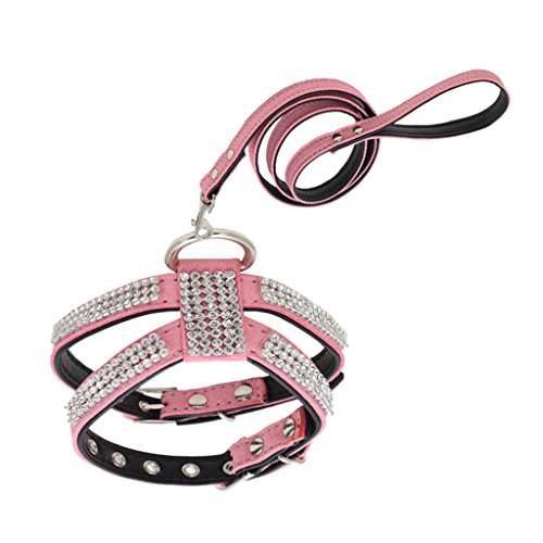 F Fityle Collar De Correa Y Correa De Cuero con Flecos De Diamantes De Imitación para Perros