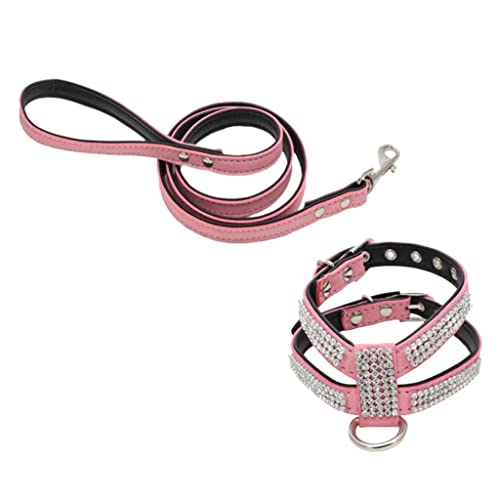 F Fityle Collar De Correa Y Correa De Cuero con Flecos De Diamantes De Imitación para Perros