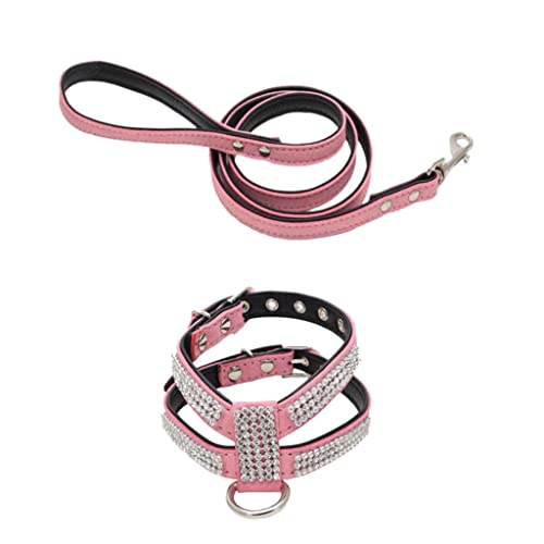 F Fityle Collar De Correa Y Correa De Cuero con Flecos De Diamantes De Imitación para Perros