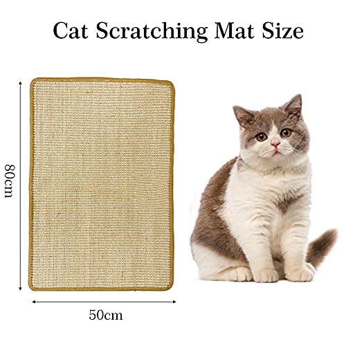 Faffooz Alfombra para Rascador para Gatos, Sisal Natural de Alfombrilla Scratcher Cat Esmerilar para Gatos Duradera y Alfombra de Alfombra Protectora Almohadillas Antideslizantes(50 * 80)