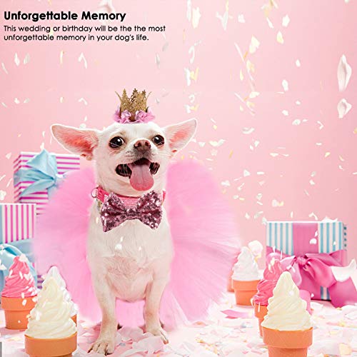 Falda de tutú para Perro,Vestido de Novia Perro con pajarita y sombrero de corona,3 Pieza Vestido de Perro Para Mascotas set para Cachorros Pequeños y Medianos