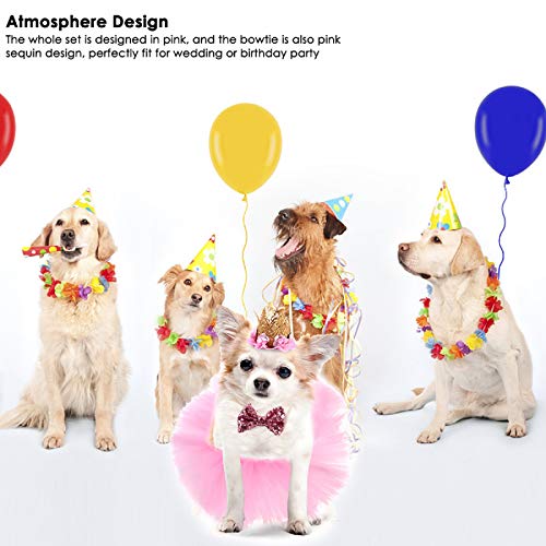 Falda de tutú para Perro,Vestido de Novia Perro con pajarita y sombrero de corona,3 Pieza Vestido de Perro Para Mascotas set para Cachorros Pequeños y Medianos