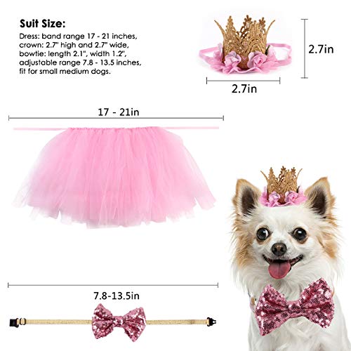 Falda de tutú para Perro,Vestido de Novia Perro con pajarita y sombrero de corona,3 Pieza Vestido de Perro Para Mascotas set para Cachorros Pequeños y Medianos
