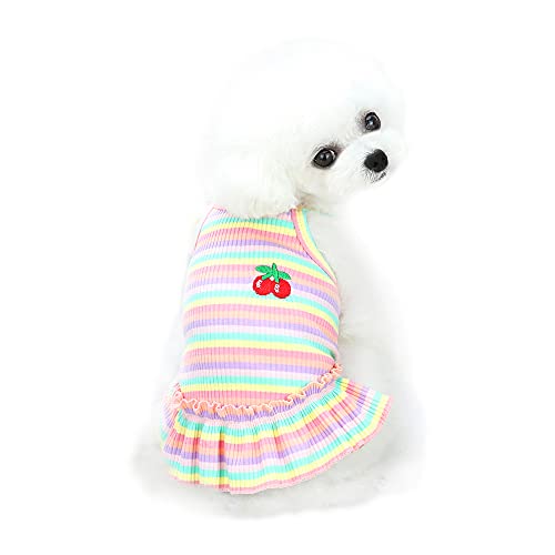 Falda para Perro, Falda de Camisa a Rayas para Mascotas YAODHAOD, Vestido Plisado con Camisola con Estampado de Cerezas, Vestido de Princesa de Verano con Volantes (Rosa, Medium)