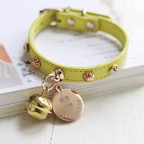FAPROL Collar para Perro con Placa De Identificación Collares De Cuero Personalizados para Mascotas Yellow XXL