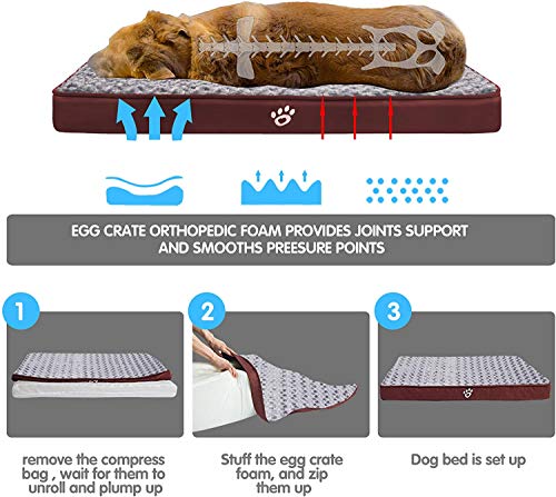 FAREYY - Cama ortopédica de espuma de cáscara de huevo para perros con funda extraíble con cremallera, cama para mascotas diseñada en forro y parte inferior antideslizante