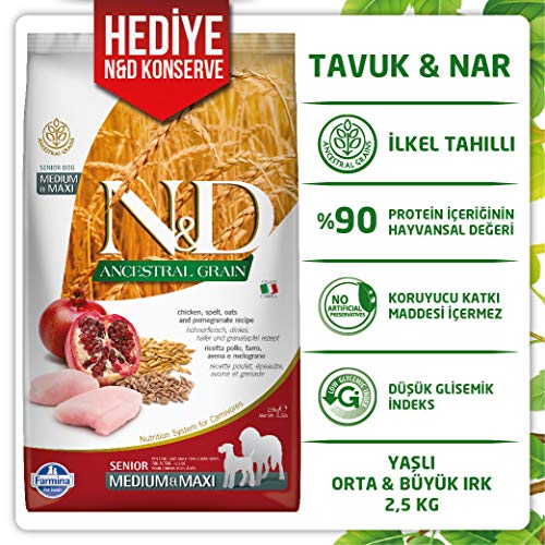Farmina Natural & Delicious Natural Grano Ancestral Gallina y Granada Medio y Maxi Senior Alimento para perros 5.5 lb