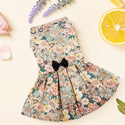 Fascigirl Vestido con lazo para perro, flor, de algodón, decorativo, a la moda, lindo, para mascotas, gato, disfraz de fiesta para perros, vestido para cachorros, vacaciones, hogar, interior