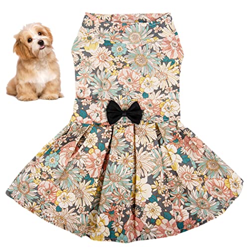 Fascigirl Vestido con lazo para perro, flor, de algodón, decorativo, a la moda, lindo, para mascotas, gato, disfraz de fiesta para perros, vestido para cachorros, vacaciones, hogar, interior