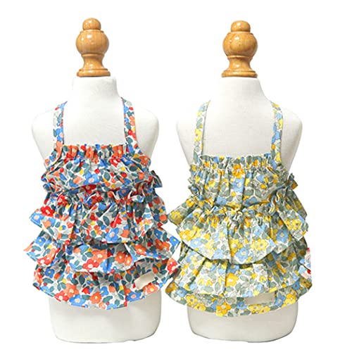 Fascigirl Vestido de perro de algodón flor: elástico de moda transpirable lindo perro fiesta traje cachorro vestido mascota ropa verano transpirable gatito