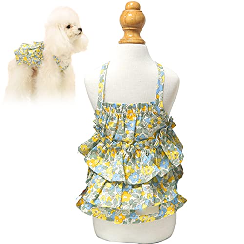 Fascigirl Vestido de perro de algodón flor: elástico de moda transpirable lindo perro fiesta traje cachorro vestido mascota ropa verano transpirable gatito