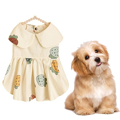 Fascigirl Vestido de perro de algodón fresa: disfraz decorativo para fiesta de gato, ropa para mascotas, vestido para cachorros, cachorros, animales, lindo divertido