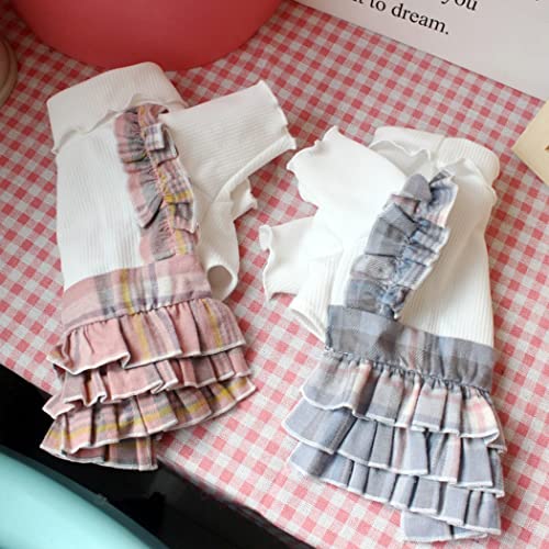 Fascigirl Vestido de perro de cuello alto a cuadros: moda decorativo térmico suave gato fiesta traje cachorro vestido ropa para mascotas pequeño medio cálido