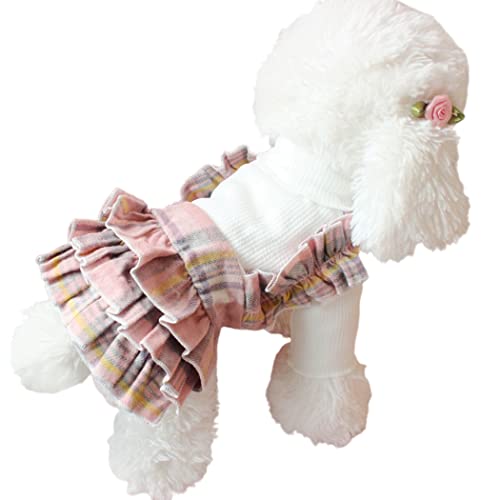 Fascigirl Vestido de perro de cuello alto a cuadros: moda decorativo térmico suave gato fiesta traje cachorro vestido ropa para mascotas pequeño medio cálido