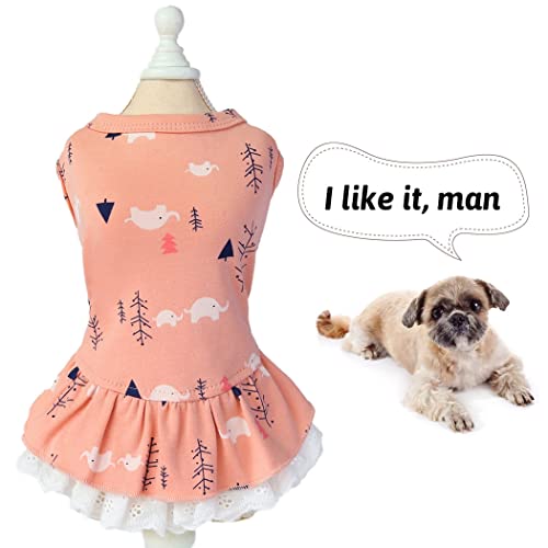 Fascigirl Vestido de perro de encaje de algodón: elefante suave decorativo estampado cachorro vestido para verano ropa ropa decorativa vacaciones