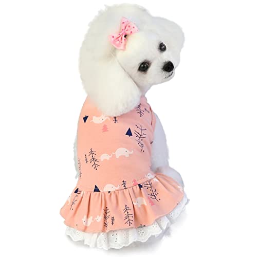 Fascigirl Vestido de perro de encaje de algodón: elefante suave decorativo estampado cachorro vestido para verano ropa ropa decorativa vacaciones