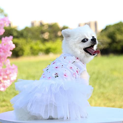 Fascigirl Vestido de perro de malla de flores: algodón decorativo lindo cachorro princesa vestido gato fiesta traje pequeño mediano cachorro vestido