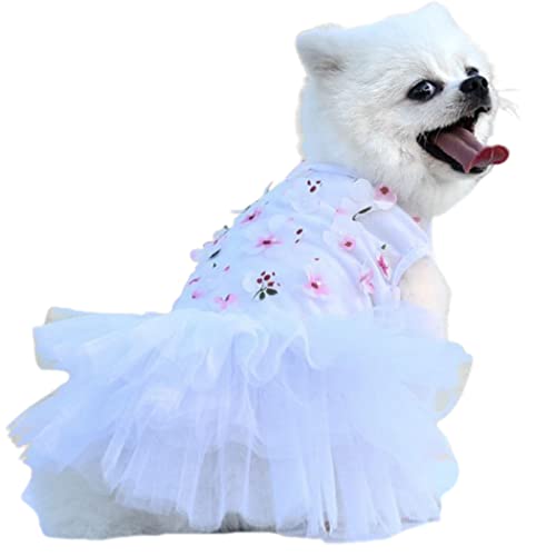 Fascigirl Vestido de perro de malla de flores: algodón decorativo lindo cachorro princesa vestido gato fiesta traje pequeño mediano cachorro vestido