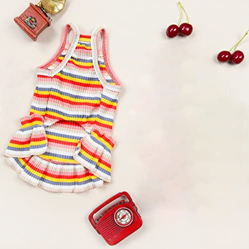 Fascigirl Vestido de perro raya colorido: bordado decorativo cereza moda lindo gato vestido de fiesta cachorro gato ropa traje ropa