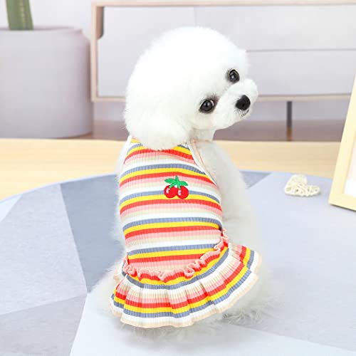 Fascigirl Vestido de perro raya colorido: bordado decorativo cereza moda lindo gato vestido de fiesta cachorro gato ropa traje ropa