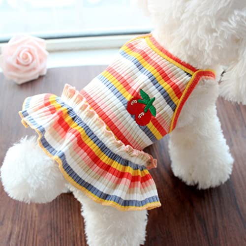 Fascigirl Vestido de perro raya colorido: bordado decorativo cereza moda lindo gato vestido de fiesta cachorro gato ropa traje ropa