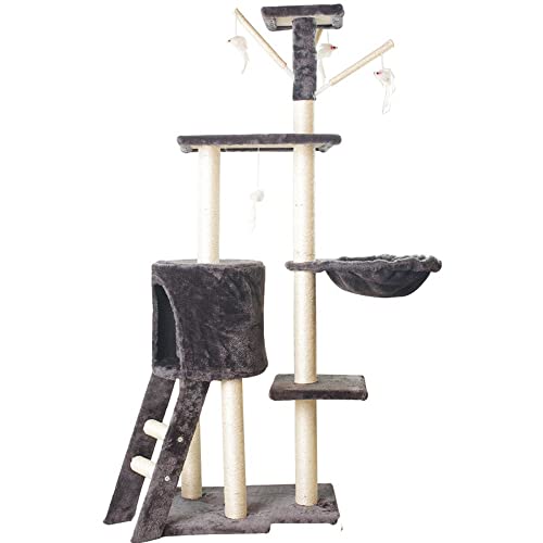 FAYONGHE Árbol para Gatos con Poste Rascador Árbol Trepador para Gatos Centro De Actividades con Caseta Y Plataformas para Felinos Altura 138 Cm (Color : Gray)