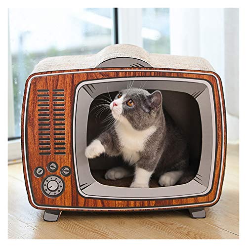 Fdsfd Gato Rascarse Gato Rascador Salón, Creativo Retro TV Bloc De Notas, Grande De Cartón, También Se Puede Utilizar como Un Nido Gato Gato Que Rasguña Pad Rasguño de Gato (Color : TV Set)