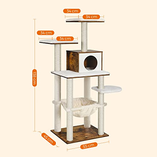 FEANDREA Árbol de Gatos, Torre de Gatos de 138cm, Marrón Rústico PCT164X01