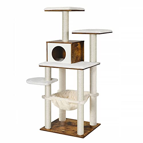 FEANDREA Árbol de Gatos, Torre de Gatos de 138cm, Marrón Rústico PCT164X01