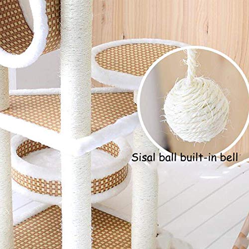 FEE-ZC Estructura De Escalada De Madera Maciza para Gatos, Arañazos Cubiertos De Sisal para Árboles De Gato, Postes Acolchados, Percha Superior para Condominio, Muebles De La Torre