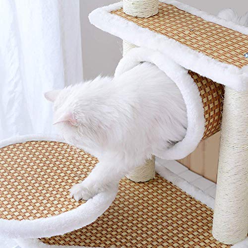 FEE-ZC Estructura De Escalada De Madera Maciza para Gatos, Arañazos Cubiertos De Sisal para Árboles De Gato, Postes Acolchados, Percha Superior para Condominio, Muebles De La Torre