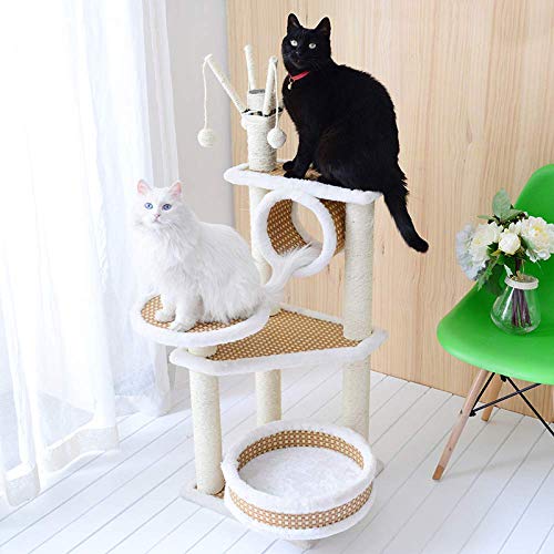 FEE-ZC Estructura De Escalada De Madera Maciza para Gatos, Arañazos Cubiertos De Sisal para Árboles De Gato, Postes Acolchados, Percha Superior para Condominio, Muebles De La Torre