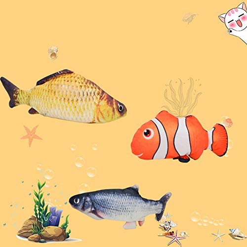 FeiWen Hierba Gatera Juguete Peces de Peluche Juguetes Interactivos para Gatos Juguetes eléctricos para Peces (Amarillo)