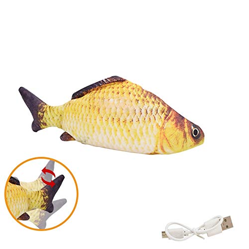 FeiWen Hierba Gatera Juguete Peces de Peluche Juguetes Interactivos para Gatos Juguetes eléctricos para Peces (Amarillo)
