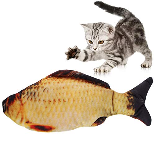 FeiWen Hierba Gatera Juguete Peces de Peluche Juguetes Interactivos para Gatos Juguetes eléctricos para Peces (Amarillo)