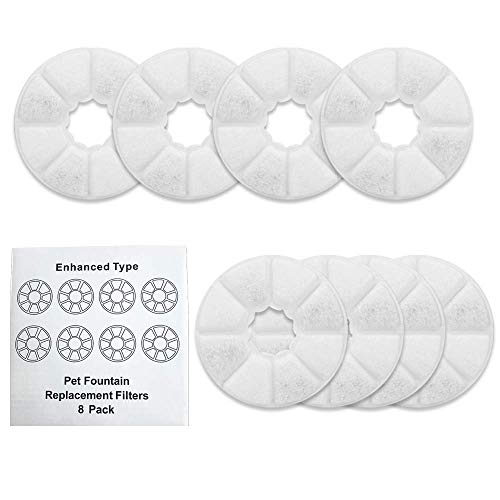 Feliciay Filtro de repuesto para fuente de agua, dispensador automático de agua para perros para fuente superior de acero inoxidable, filtros de repuesto de carbón activado (8 paquetes)