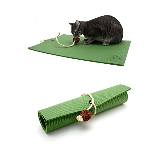 Feline Yogi Alfombrilla de gato con Catnip Cat Toy. Cat Scratching Post, cama, Actividad Alfombra de juegos (Verde)