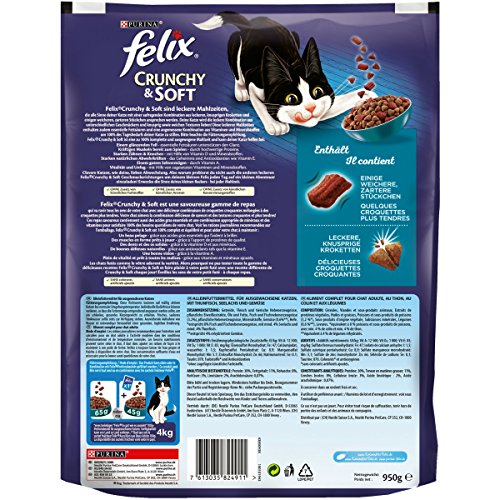 Felix Crunchy & Soft Pienso seco para Gatos (4 Paquetes de 950 g)